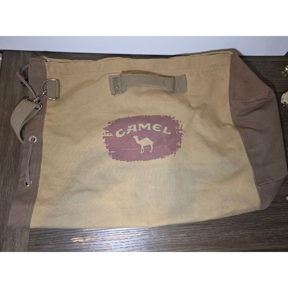 Vintage Camel Joe Canvas Duffel Bag Tan Brown Joe Camel Logo Travel Bag